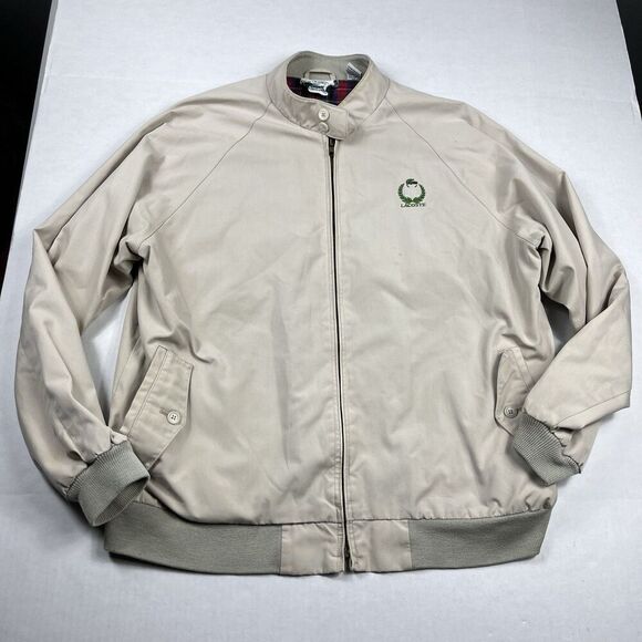 Lacoste Izod Mens Vintage Harrington Bomber Jacket Beige Zip Up Golf LARGE FLAWS - Picture 1 of 12
